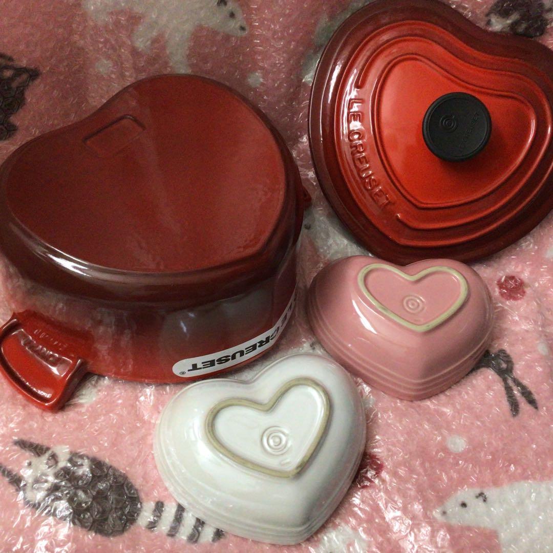 『ル・クルーゼ』未使用ココットダムール♡ハートセット♡レッドピンクホワイト♡