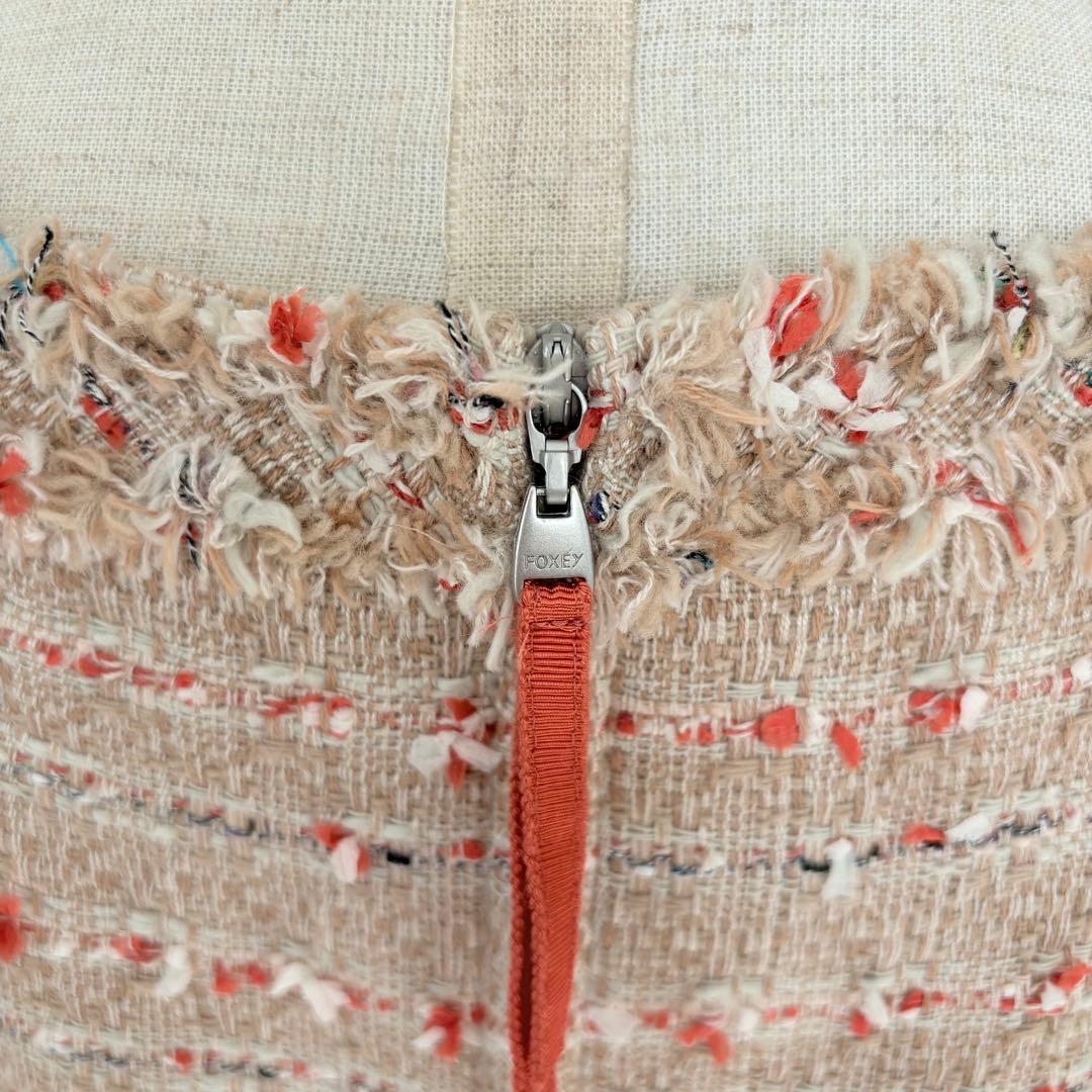 【美品】フォクシー ツイード ワンピース ノースリーブ フレアライン 40 春