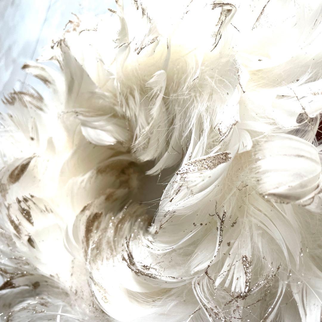 新品ZARA フェザーリース白　ゴールドラメホワイトクリスマスインテリア