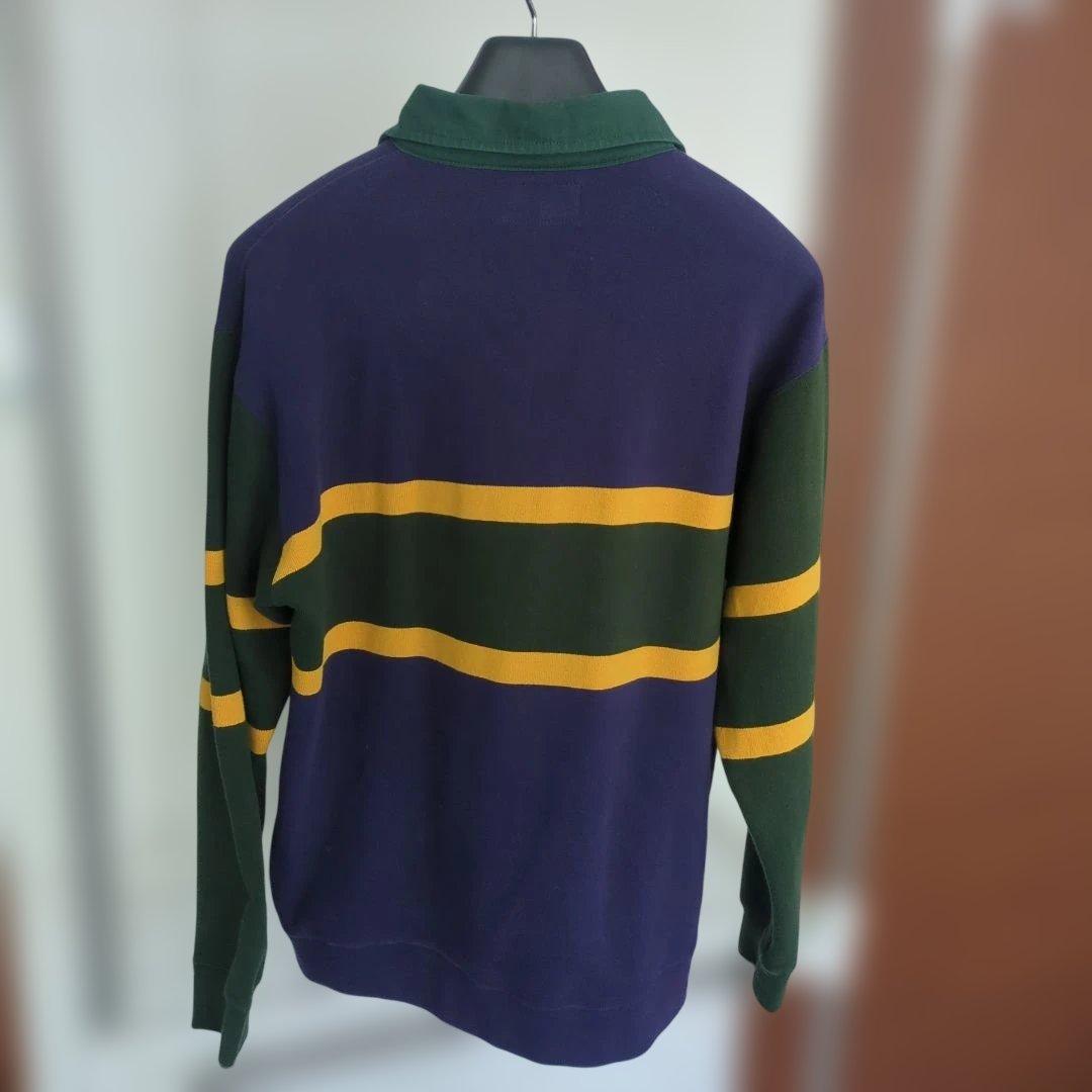 BEAMS ラガーシャツ 紫 緑 イエローボーダー やや厚手生地