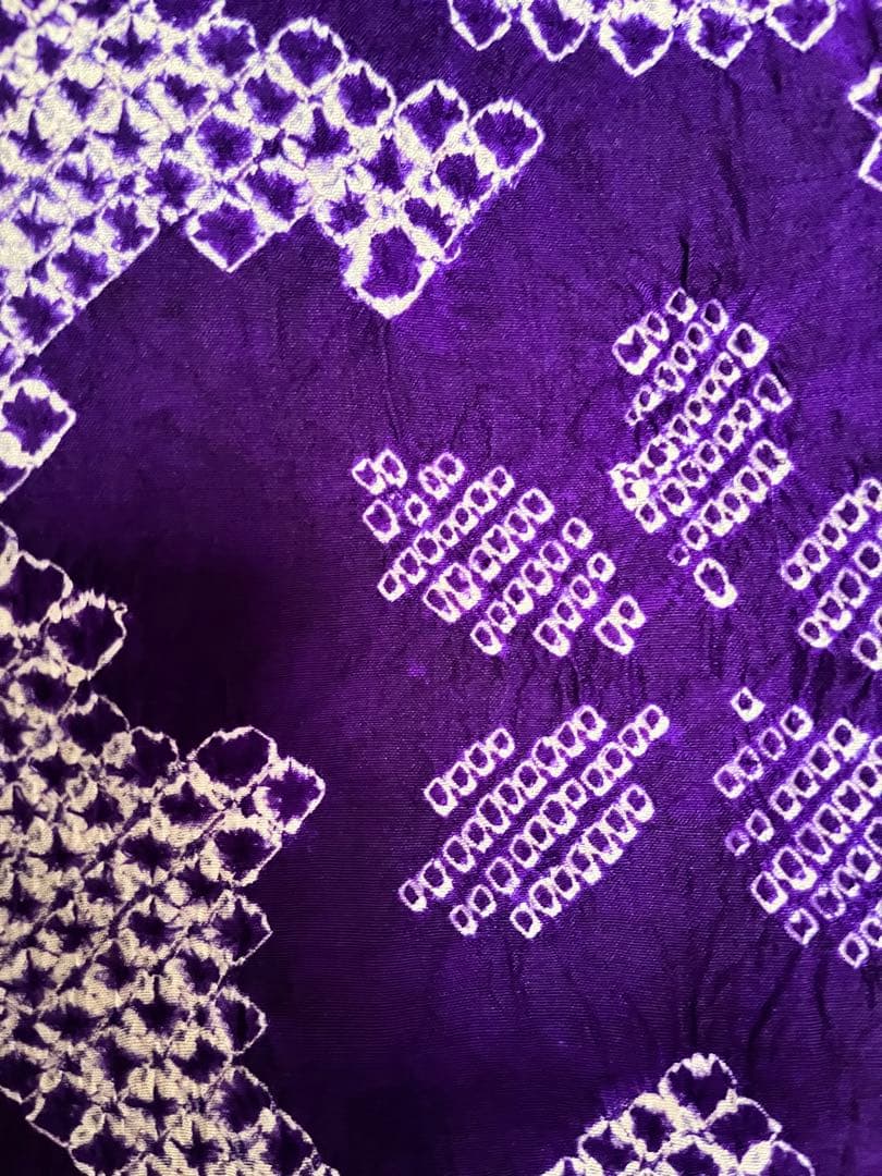 【雪月花 】着物◎アンティーク 袷 総絞り 古代紫 唐草模様 花