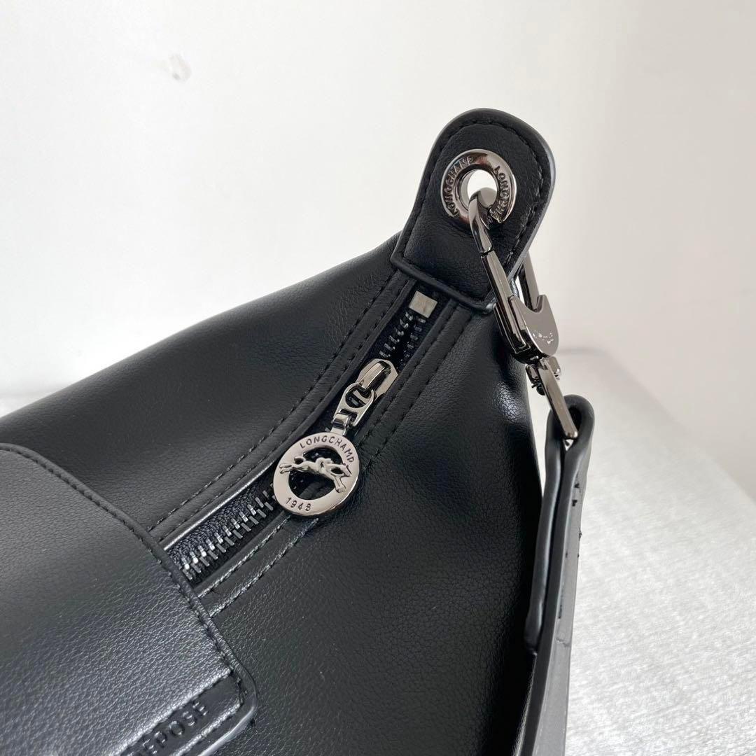 LONGCHAMP 新作 カーフスキン サイドバッグ ショルダーバッグ ブラック