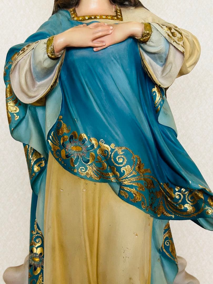 【超超希少美顔】✞無原罪の御宿り 胸に手を当てる聖母マリア像　宗教彫刻