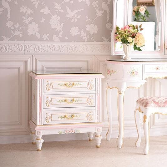 ロココ調 ガラス天板付き ミニチェスト/ナイトテーブル