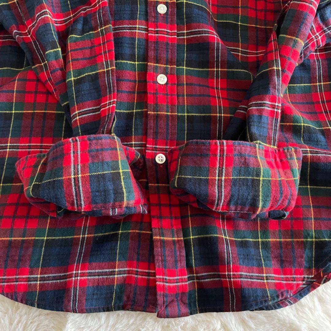 美品　ラルフローレン　S ネルシャツ　タータンチェック　ポニー刺繍　レッド系