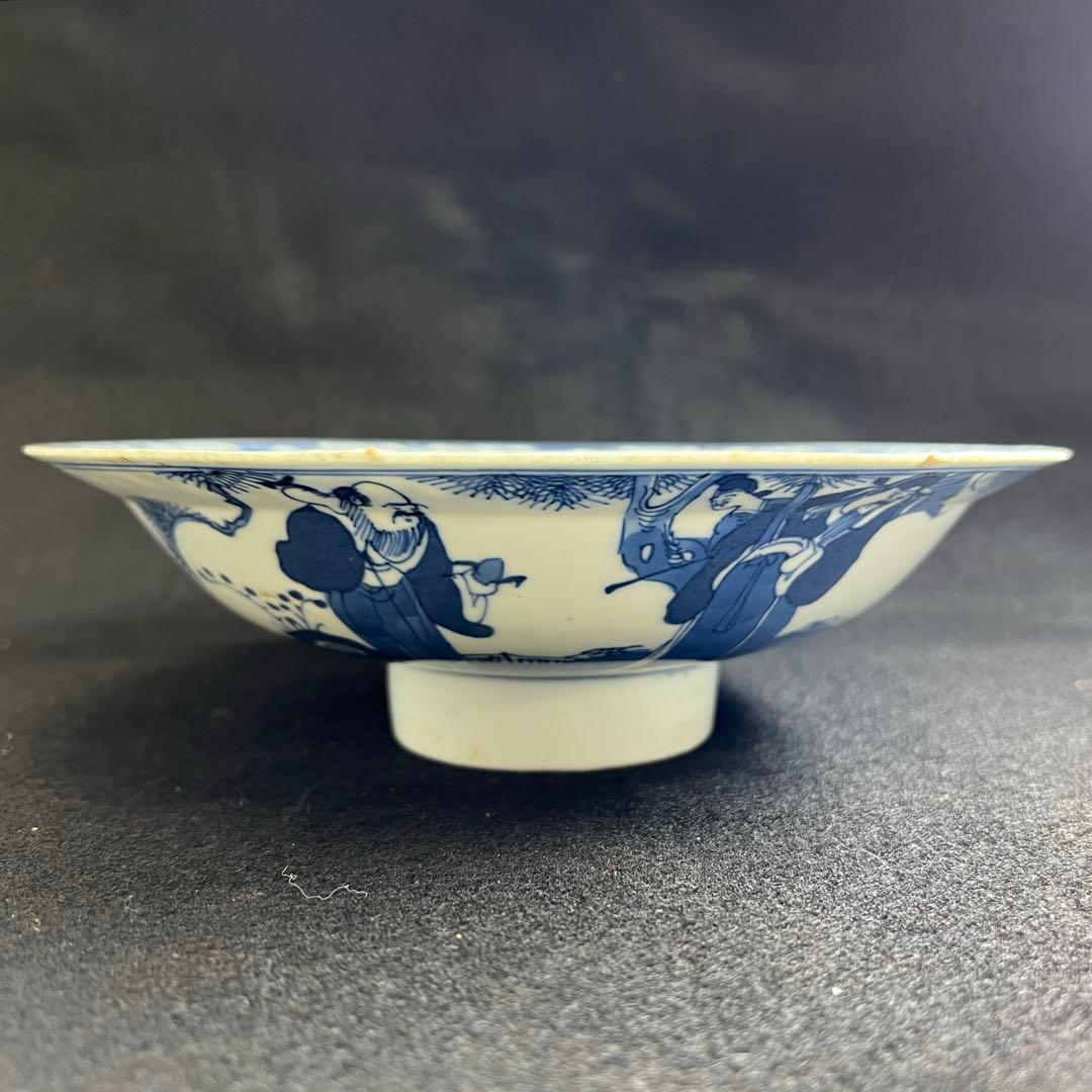 中国清時代　新渡青花人物画平鉢　口径約21㎝　東Y8-0106☆2Fトコオオ