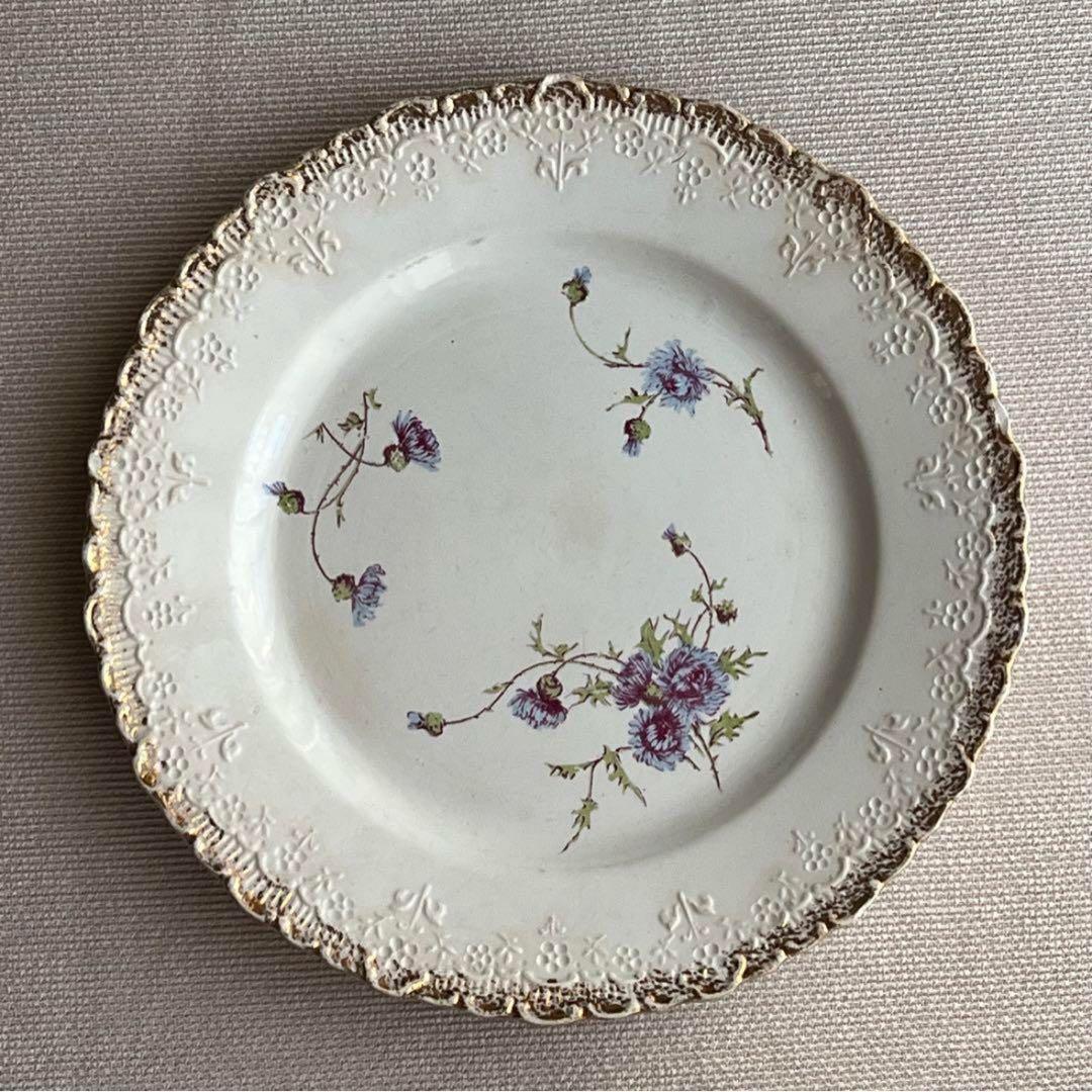 bbw01 フランス クレイユエモントロー プレート 金彩 青アザミ 5枚