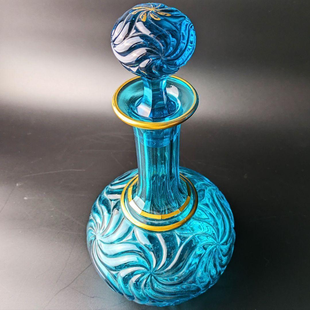 心奪われる鮮烈さ★オールドバカラ ロザース 26㎝カラフェ 金彩 ブルー