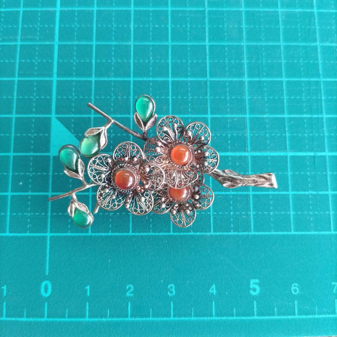 梅 銀線細工 ブローチ SILVER ヴィンテージ フィリグリー 中国古玩 簪