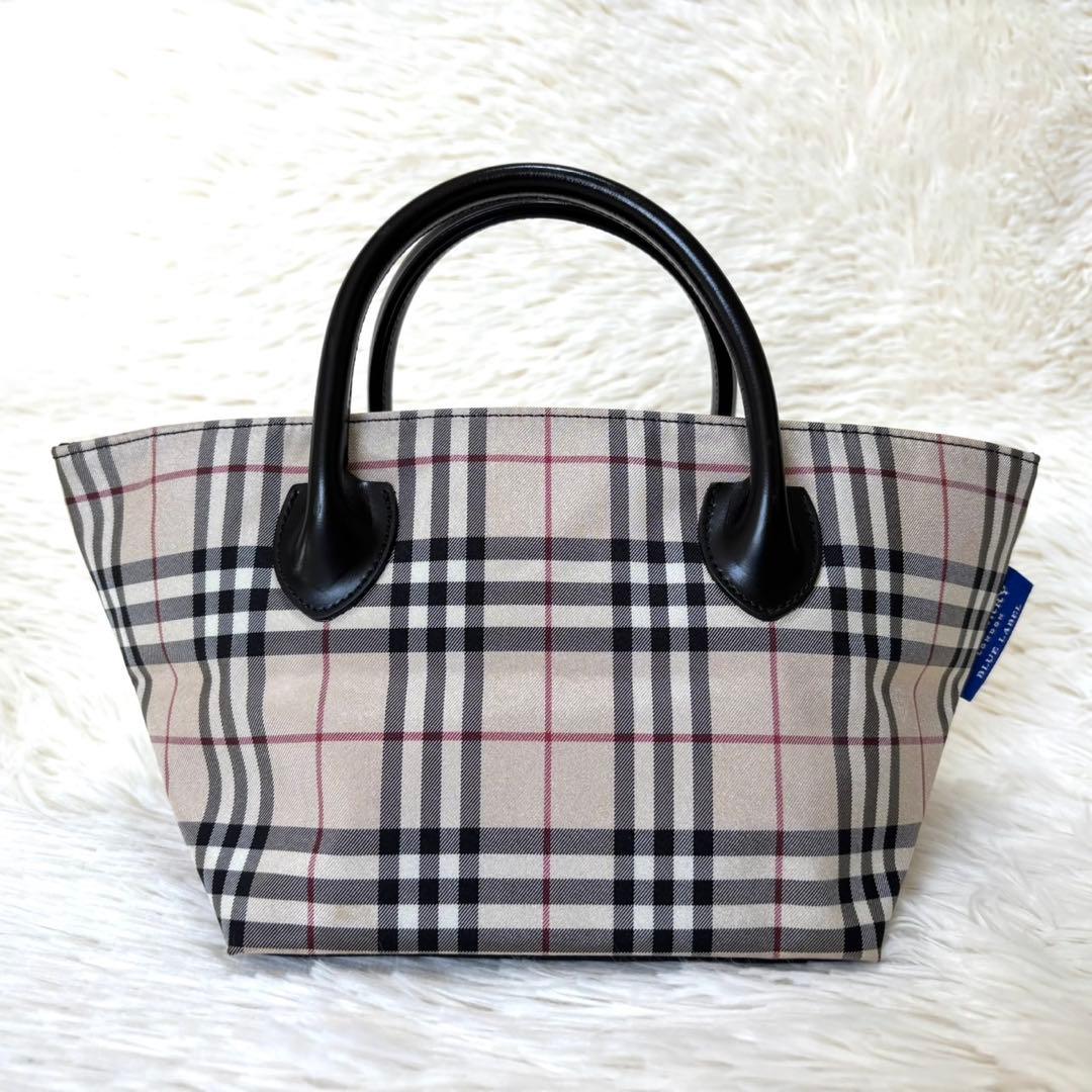 【美品】バーバリーブルーレーベル トートバッグ ナイロン ノバチェック 舟形