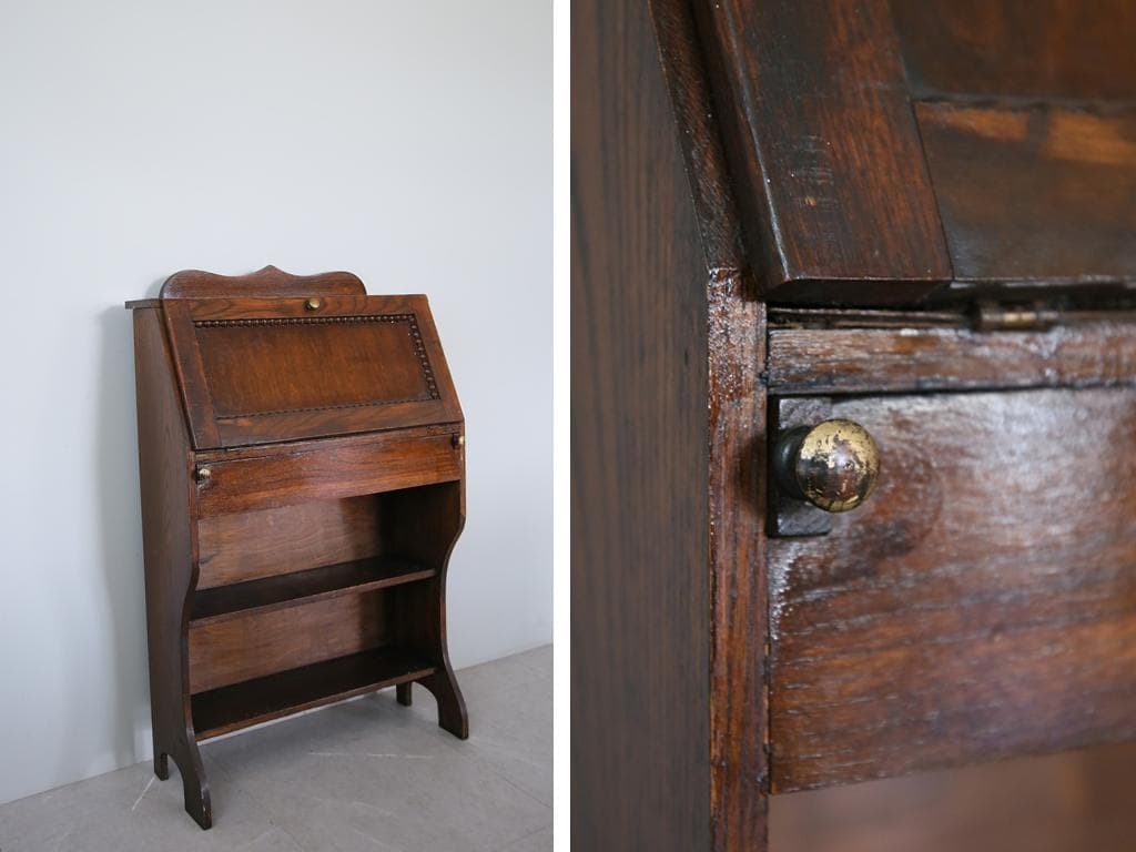 英国アンティーク木製ライティングビューロー/デスク/収納式机/勉強机89-258