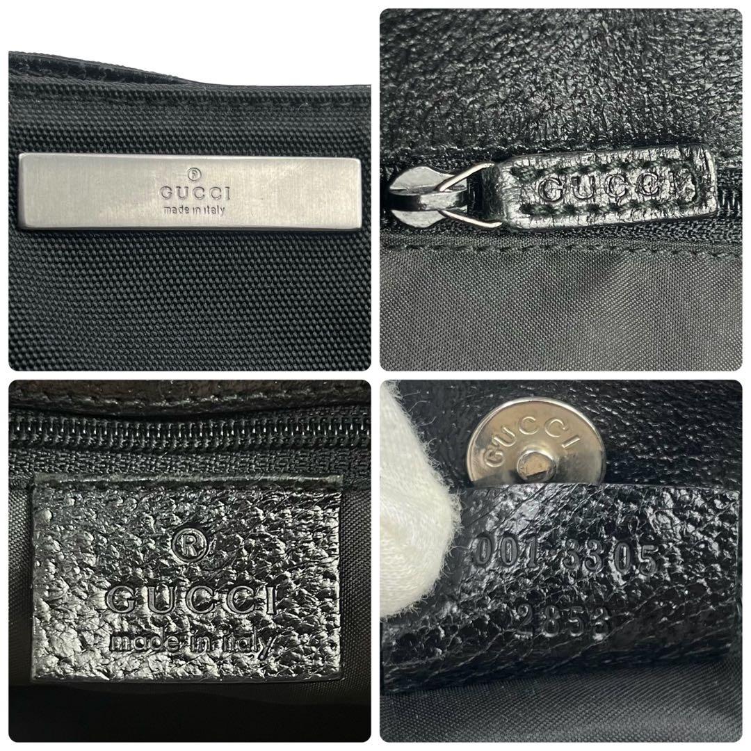 美品 グッチ ワンショルダー トートバッグ ブラック ロゴプレート 肩掛け