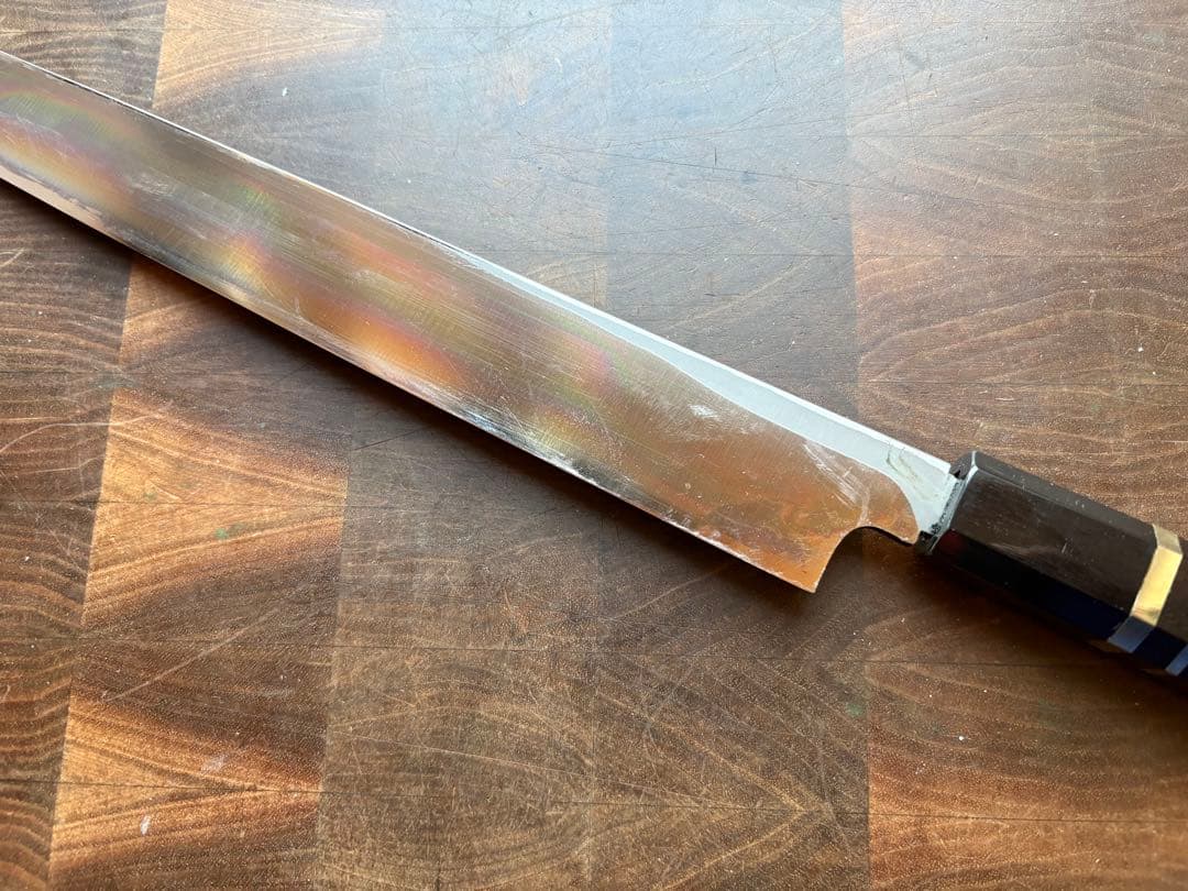 堺打刃物　霞　切付　柳刃　尺　300mm 包丁　白鋼　和包丁　黒檀　八角柄