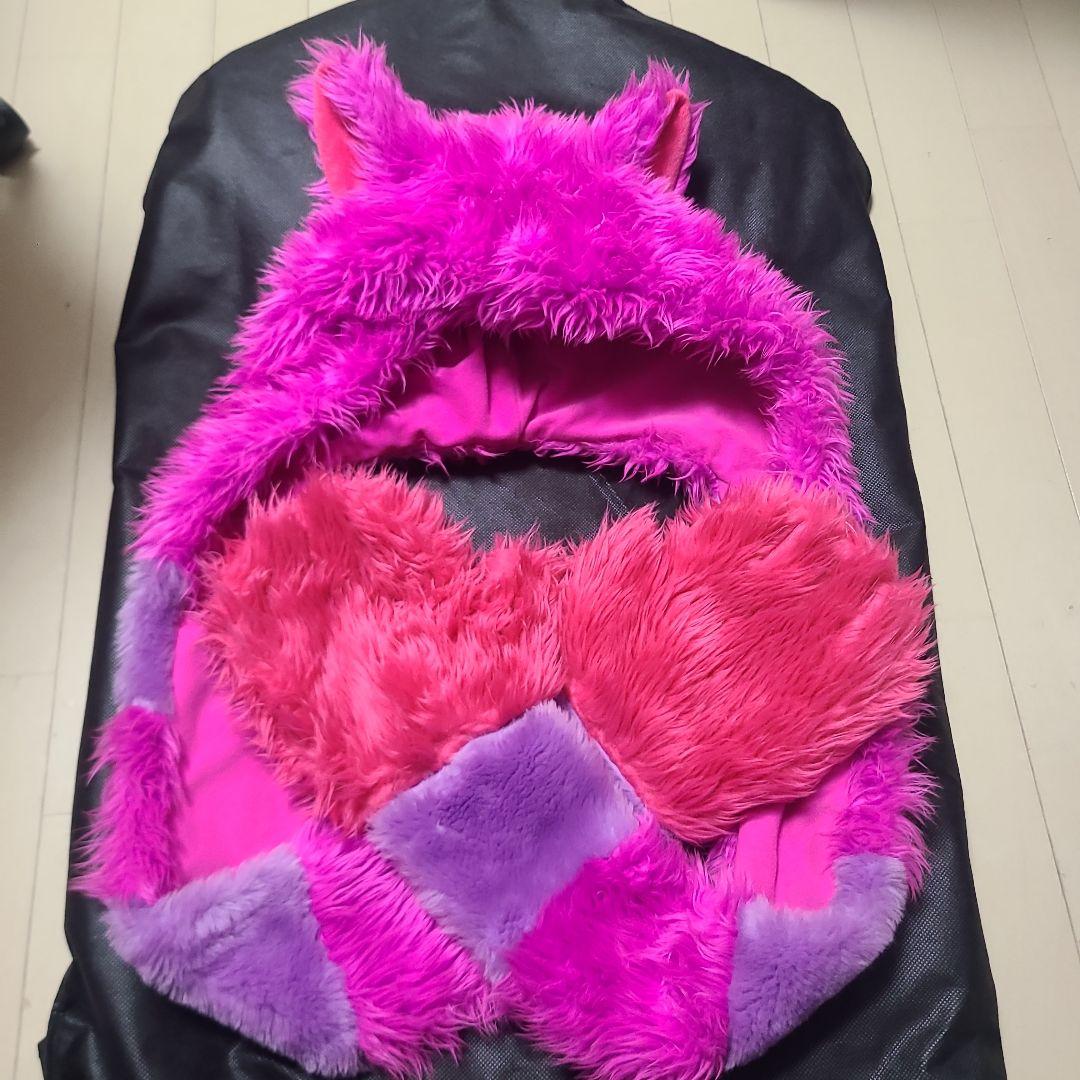 チェシャ猫 フリース耳付きフードスカーフ ピンク紫