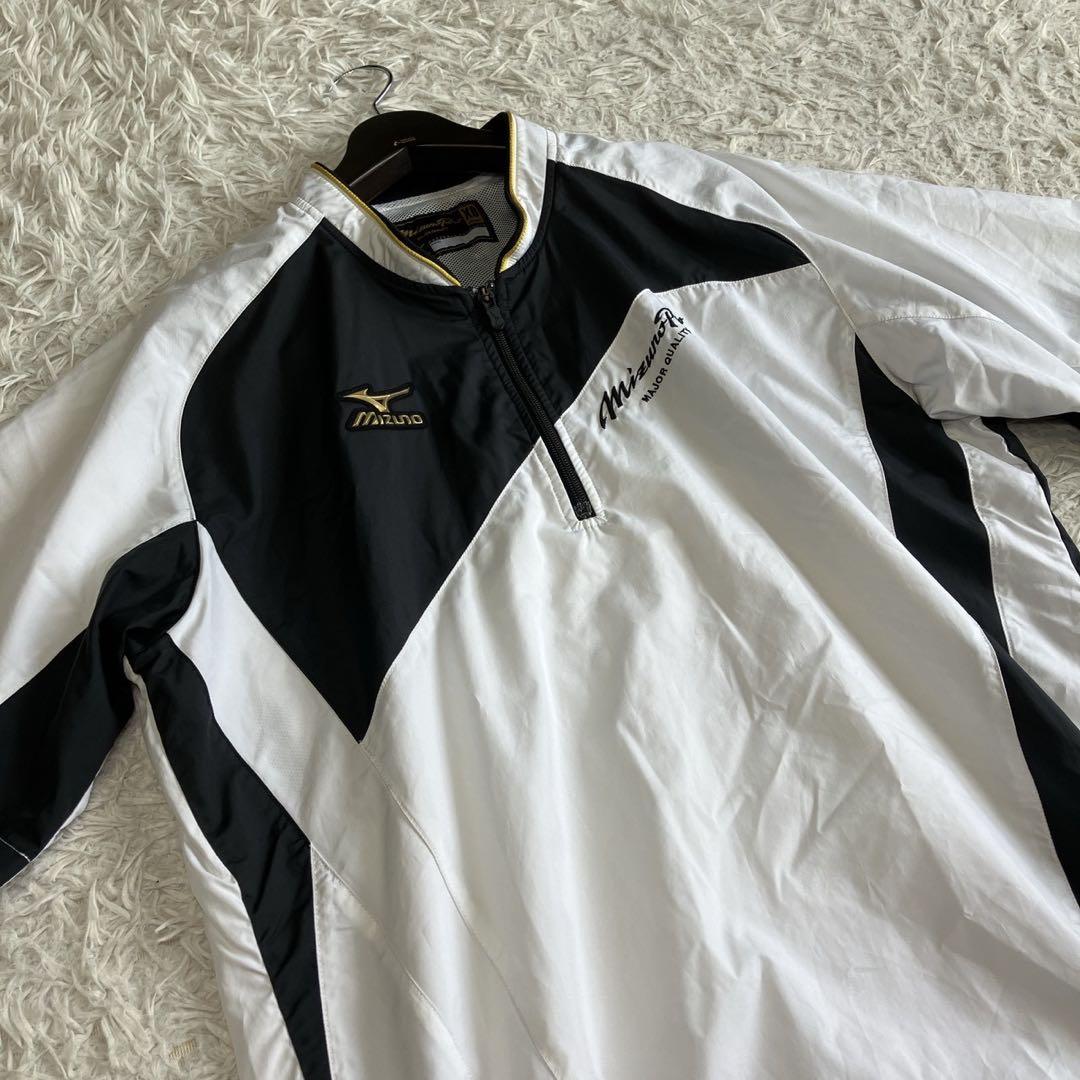 ◎極美品 ミズノプロ ハーフジップ トレーニングシャツ 防風 白黒 XO