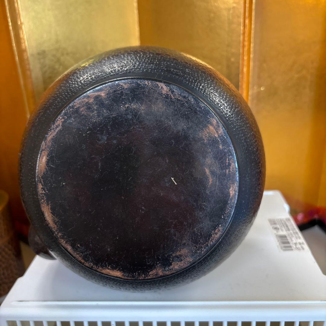 山川堂　銅製　花草絵　手造り　銅瓶　銅やかん　水差　１個　鎚起銅器