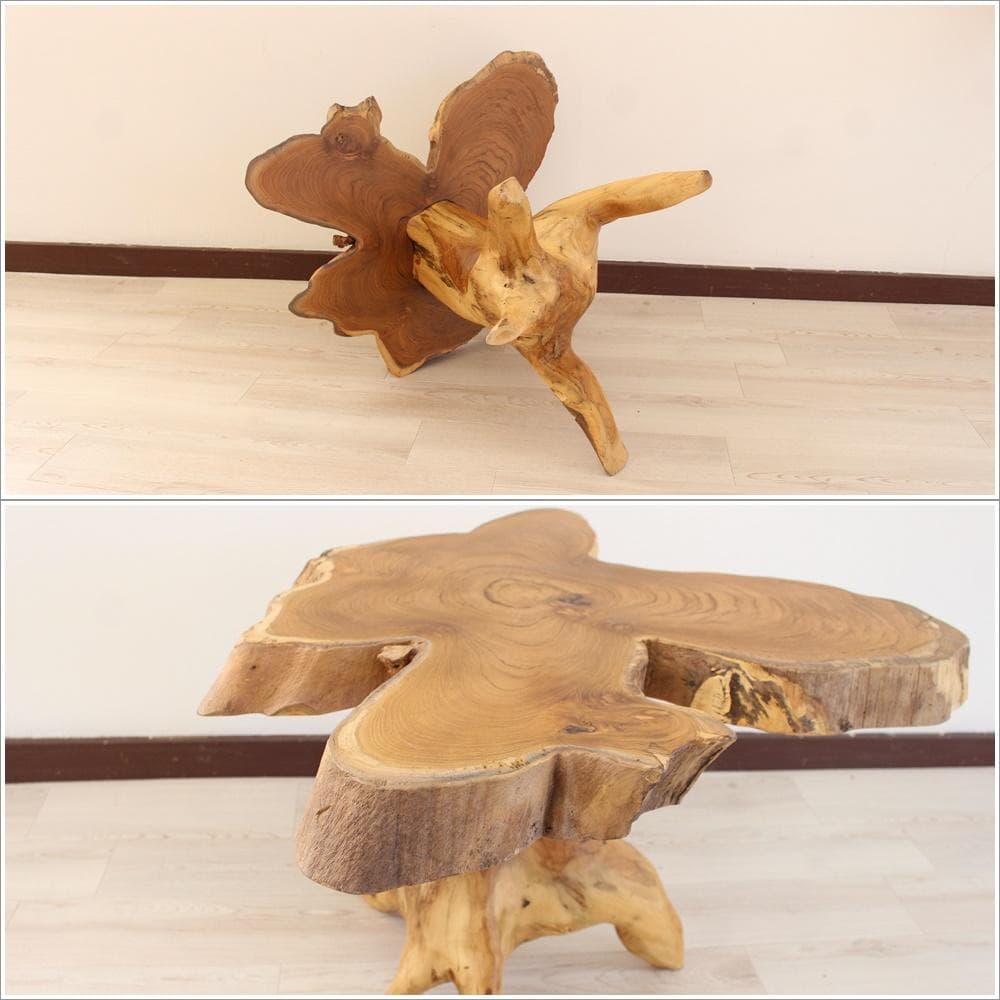 在庫処分 １点もの 木製 テーブル チーク材 天然木 一枚板 切り株 根 7