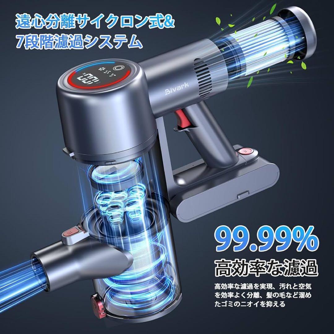掃除機 コードレス グリーンLEDライト付 50Kpa 強力吸引 65分連続稼働