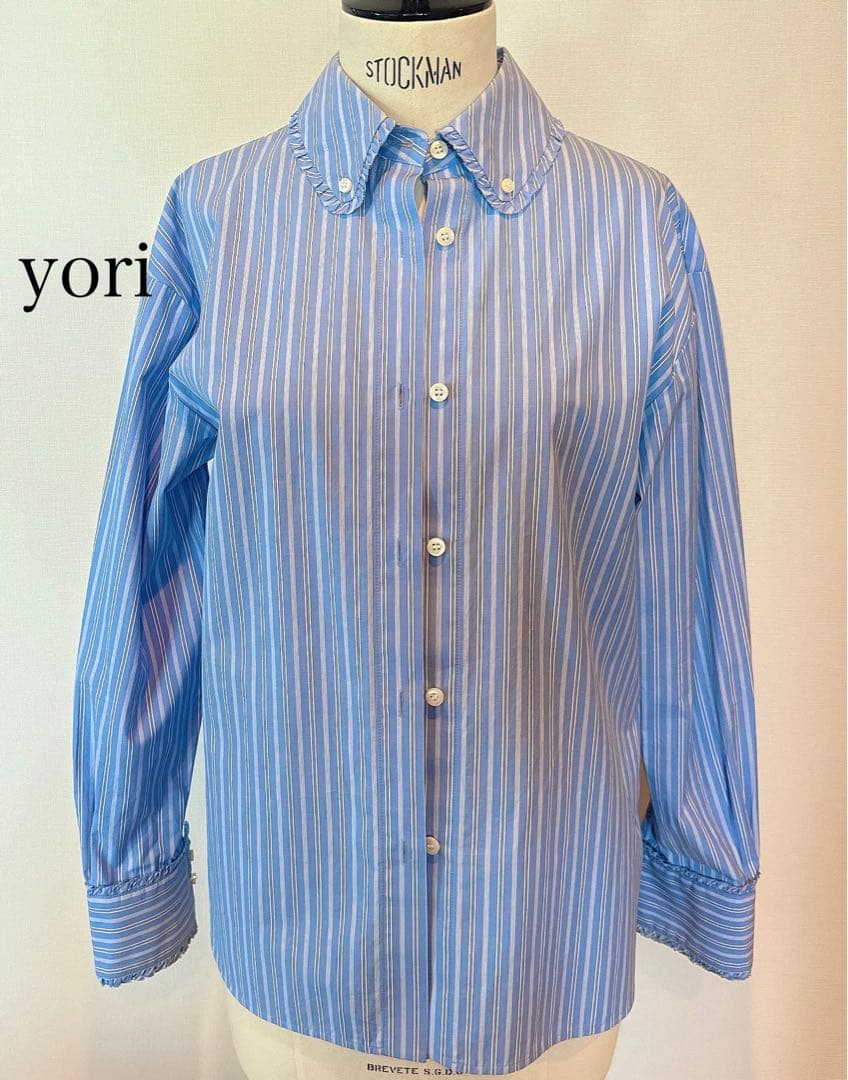 専用yori ストライプ　ブルー　フリル　シャツ　美品　36