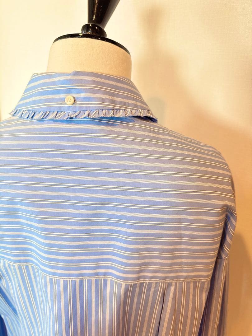 専用yori ストライプ　ブルー　フリル　シャツ　美品　36