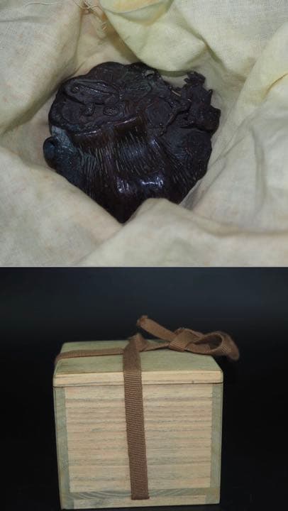 送料無料　細密古銅水滴　大珍品　木箱　書道具文房四宝