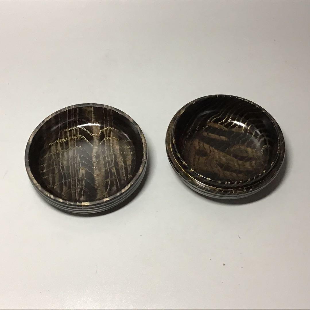 タモ玉杢　斑杢黒漆染め　沈金大香合　ミニ食蘢