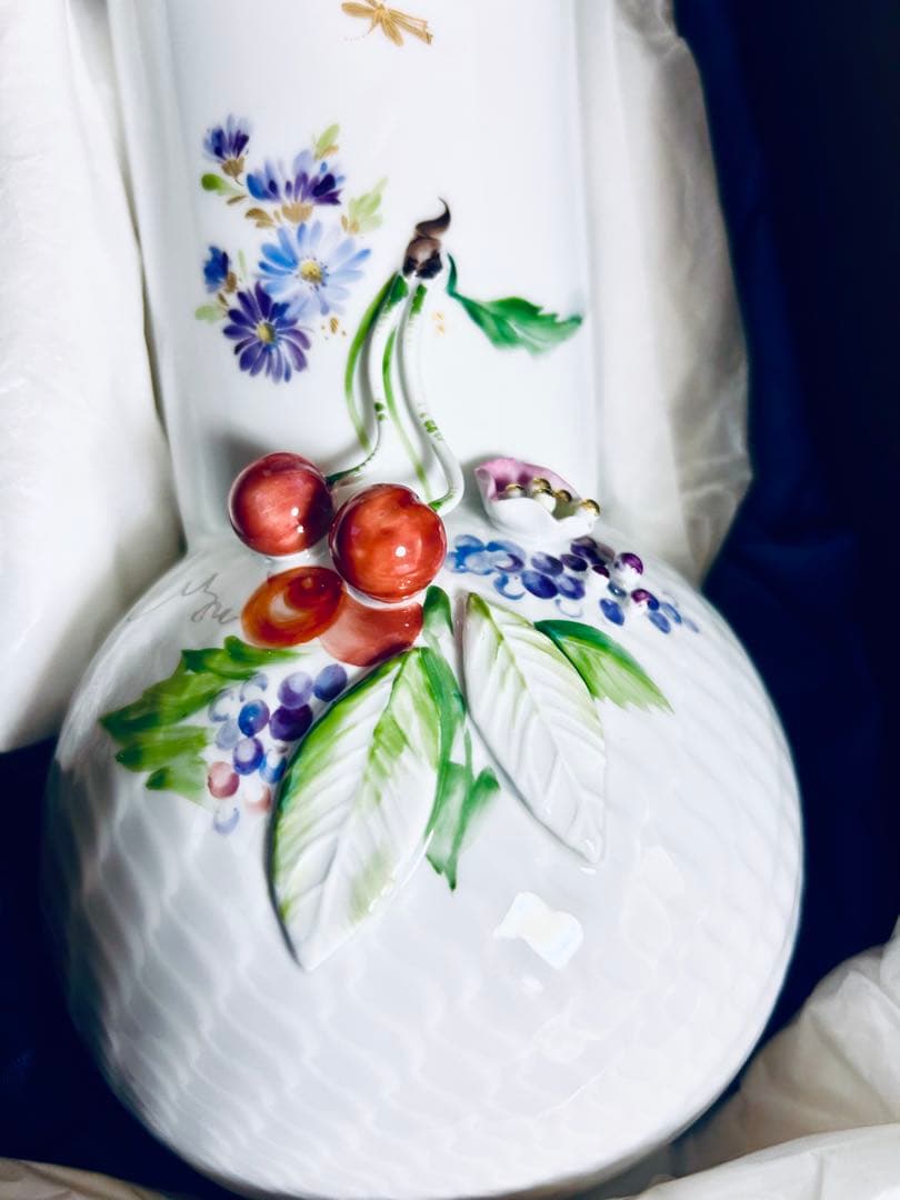 マイセン　花瓶　波の戯れ　チェリー