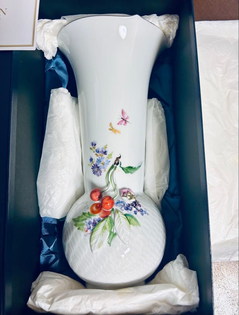 マイセン　花瓶　波の戯れ　チェリー