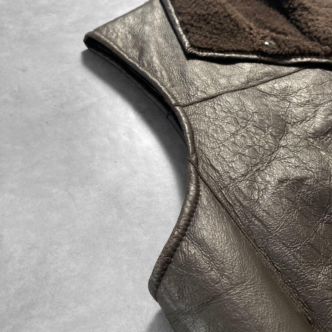 aofu様 ニチロ 毛皮 Sheep House ムートン レザーベスト L 茶