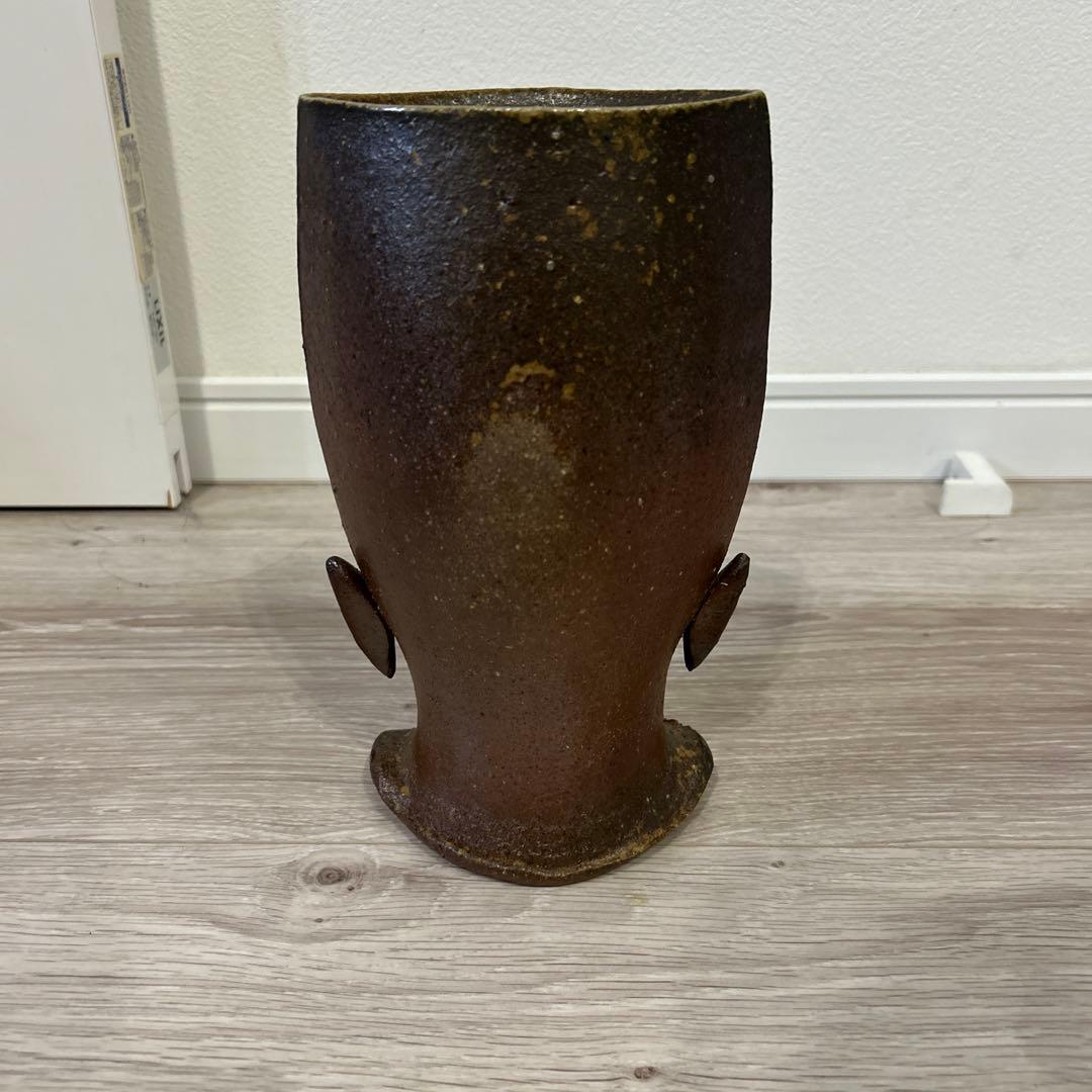 新品　備前焼 花瓶 耳付花器 　奥本丸味　作