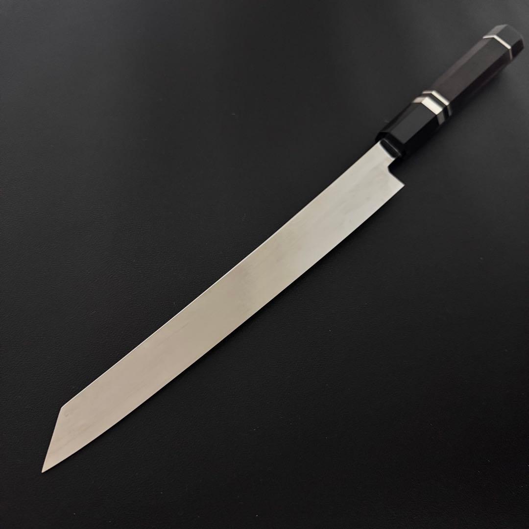 240mm 切付柳刃包丁 鏡面　黒檀黒水牛八角柄 刺身包丁 全鋼