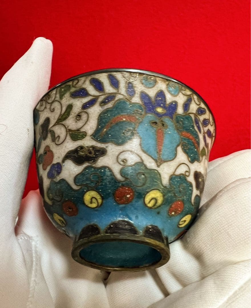 時代物 古賞物 景泰藍 七宝焼 酒盃 日露戰役紀念 内側銀製