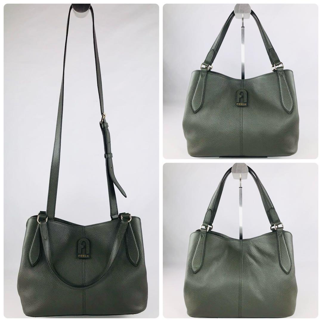 極美品 FURLA フルラ ダフネ 2way ショルダーバッグ レザー カーキ