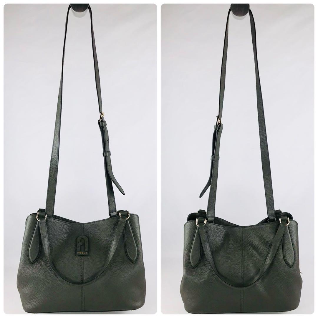 極美品 FURLA フルラ ダフネ 2way ショルダーバッグ レザー カーキ