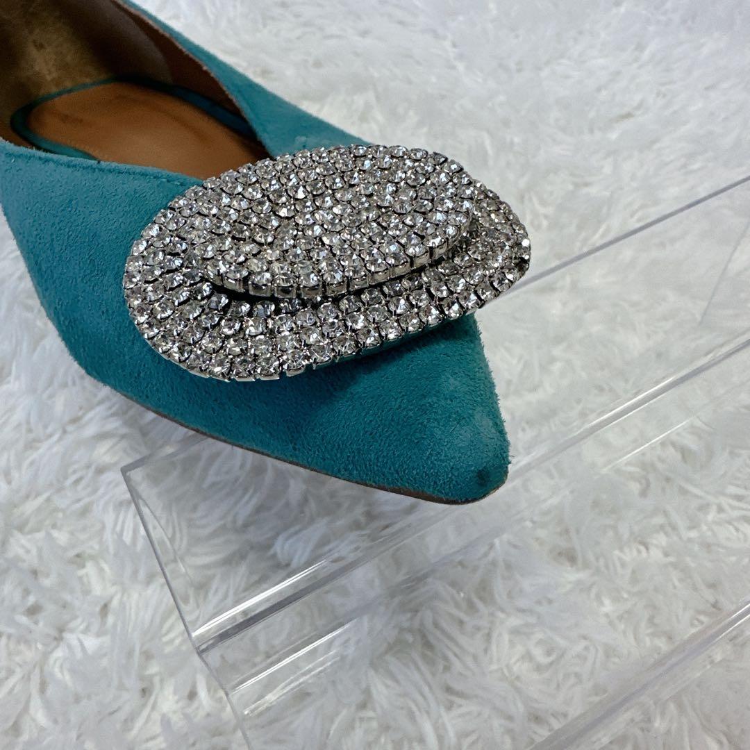 【良品】pippichic グリーン ビジュー付きフラットシューズ 37