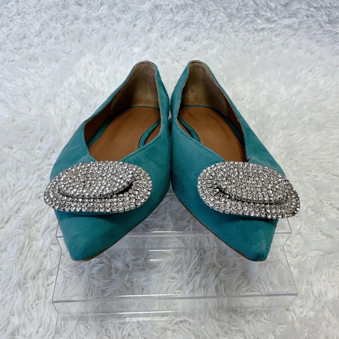 【良品】pippichic グリーン ビジュー付きフラットシューズ 37