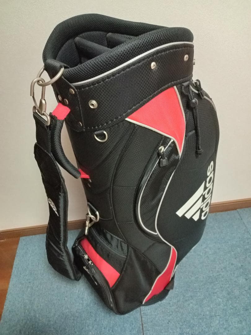 ★美品★adidas★アディダス★軽量ナイロン★キャディバッグ★9型★黒/赤★