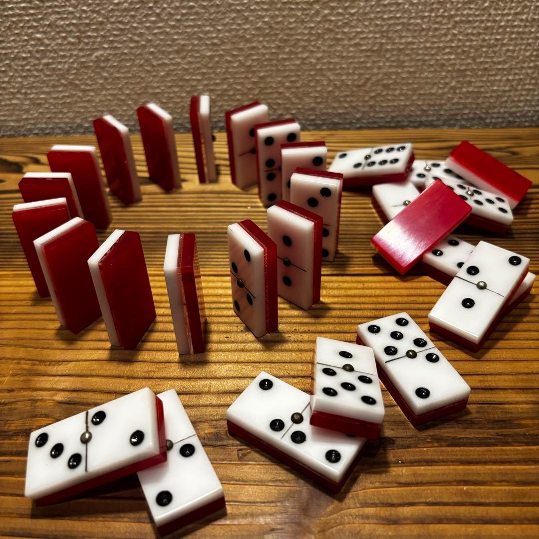 アンティーク　カジノセット　レザーボックスセット　ドミノ・トランプ・ダイス