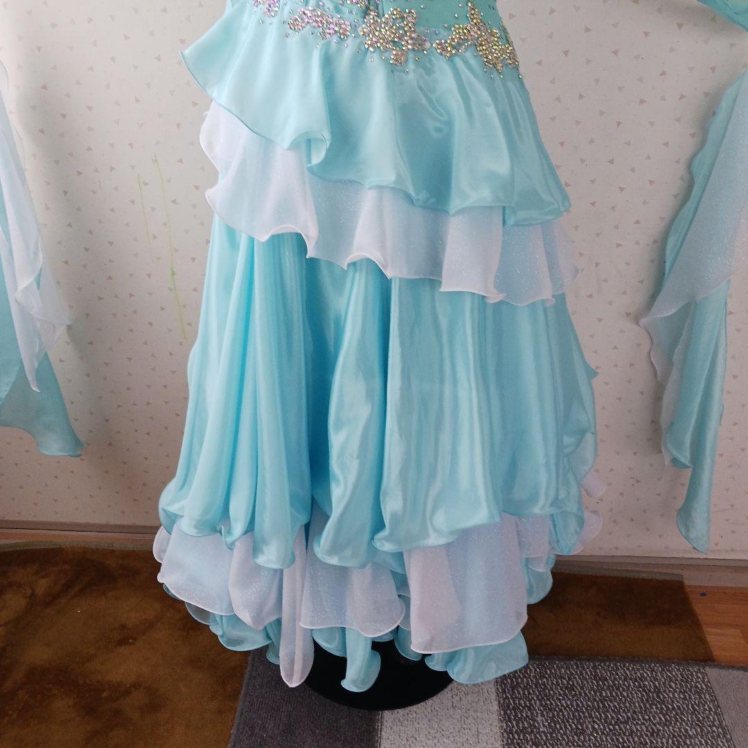 水色オフショルダー社交ダンスドレス