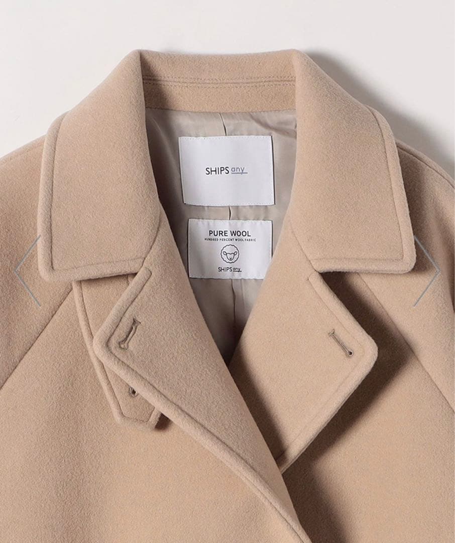 SHIPS any*PUREWOOL スタンド&テーラード ハーフコート LG