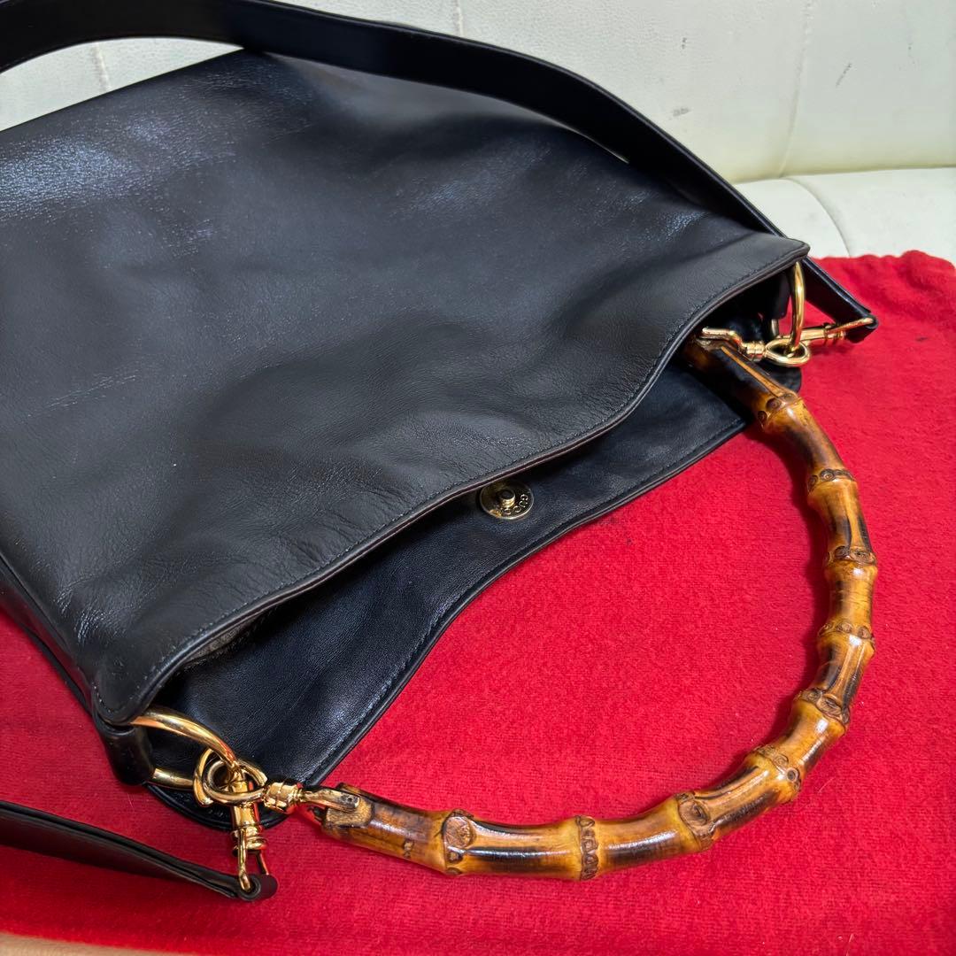 美品　GUCCI オールド　グッチ　バンブー　2way ショルダー バッグ　黒