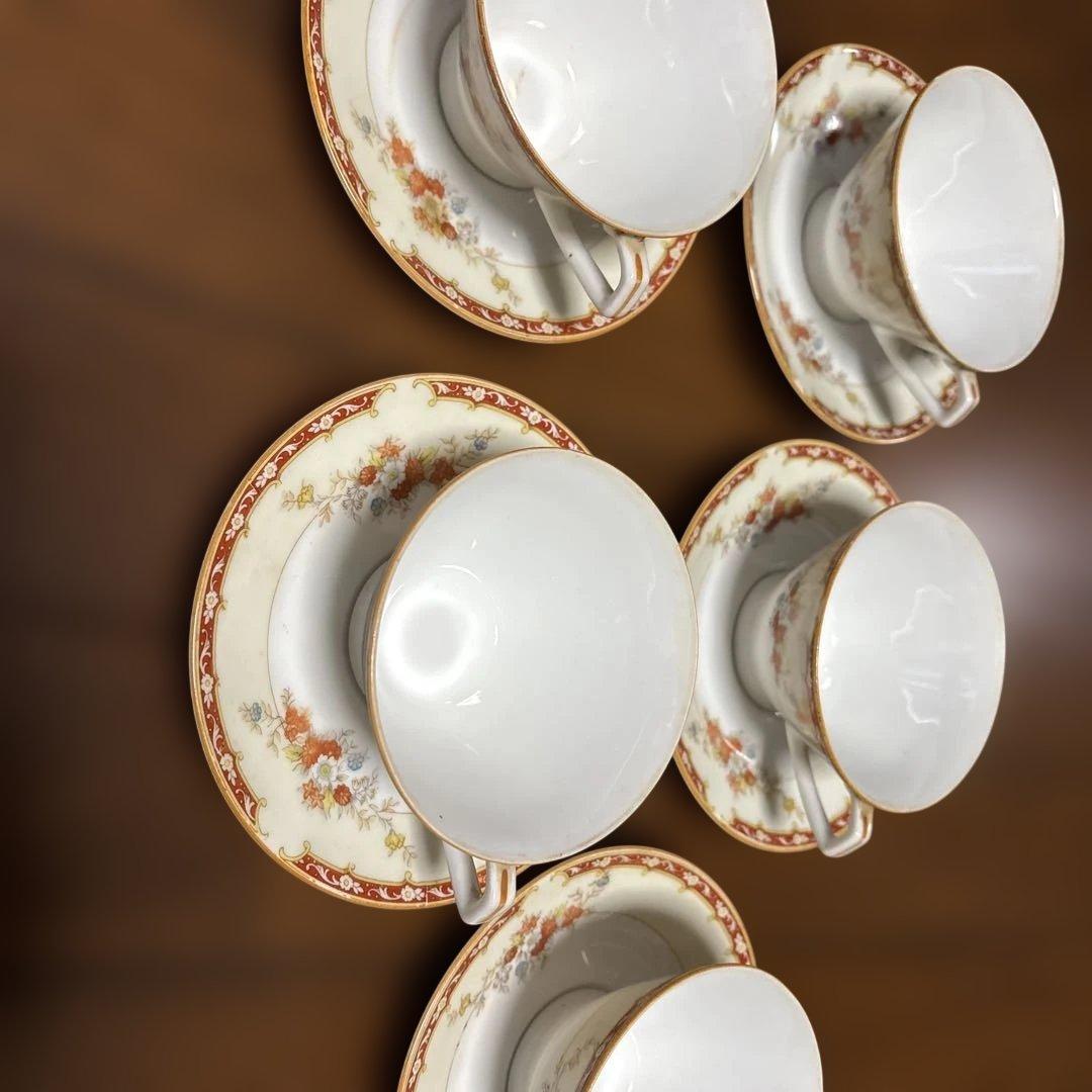 アンティークカップ＆ソーサー五客セットシェイプカップオールドノリタケライバル会社