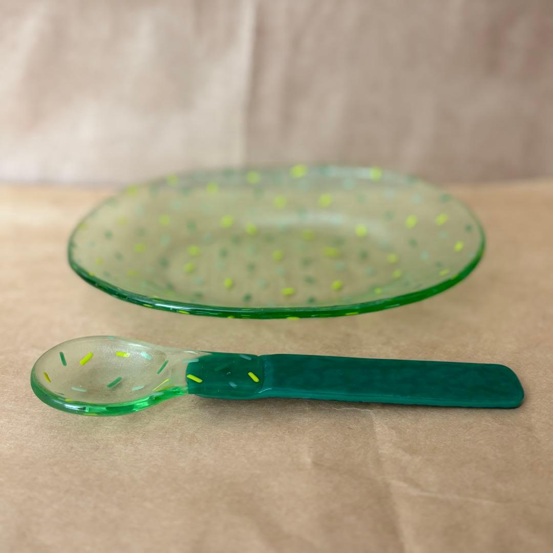 【最終値下げ】天気雨さん ガラスプレート＆スプーン セット