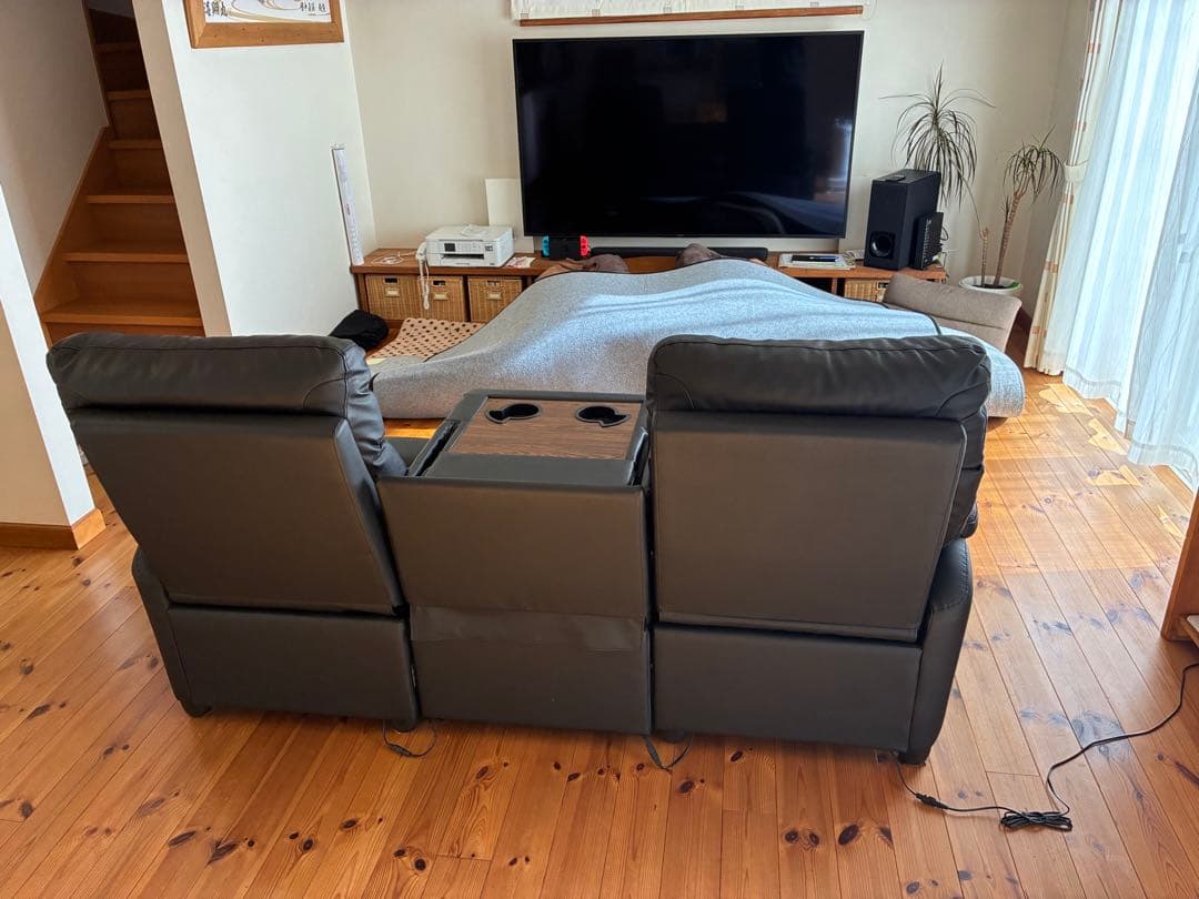 リクライニング3人掛けソファ 黒