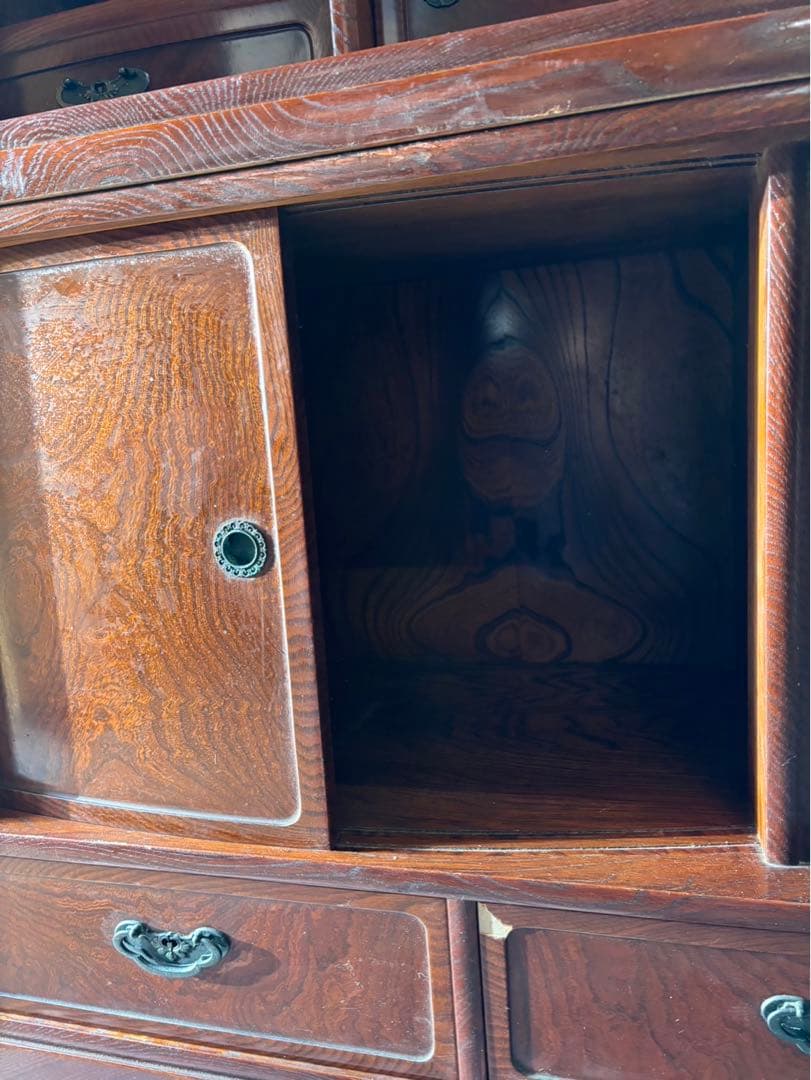 和茶箪笥　和茶タンス　高級　和家具　日本製　アンティーク　昭和レトロ　ガラス戸