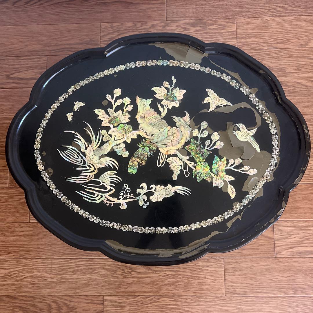 韓国　螺鈿細工 折りたたみ座卓 折りたたみ円形テーブル