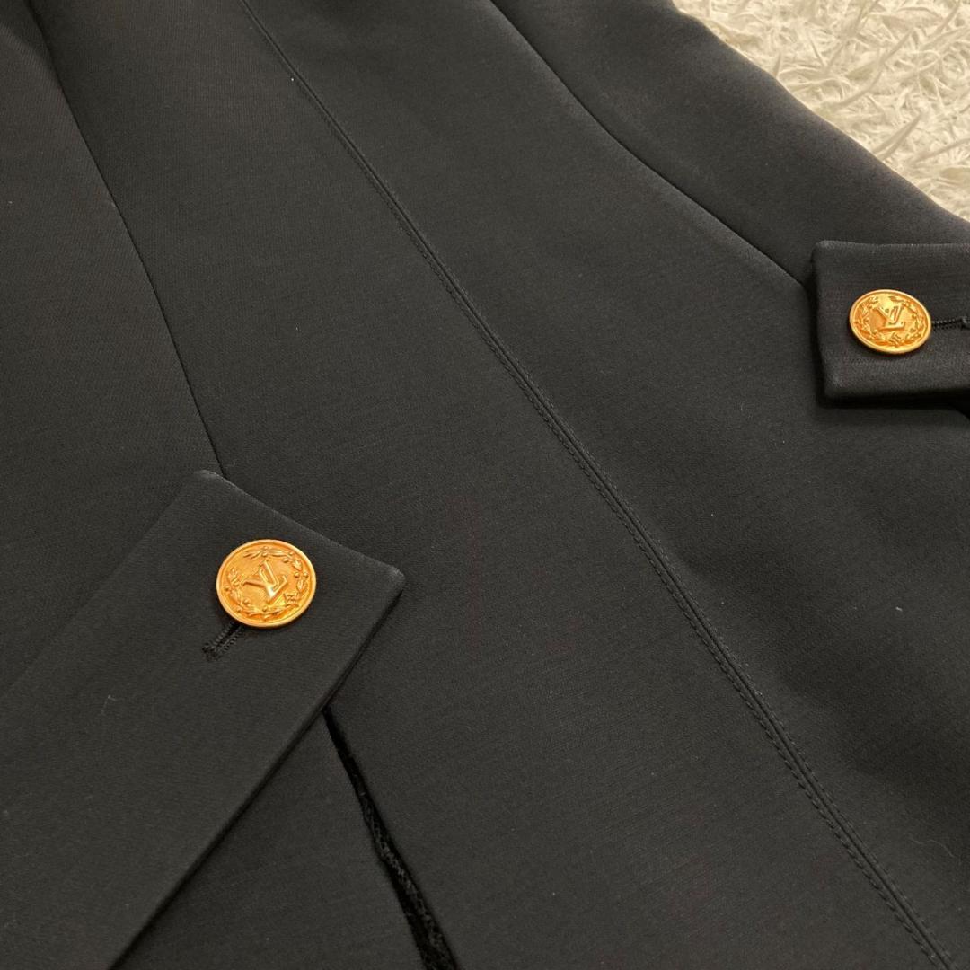 17442✨ルイヴィトン 金ボタン LVロゴ レース切替フレアワンピース ウール