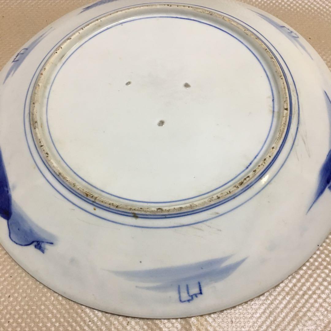 0721 大皿 染付 絵皿 飾皿 山水 在銘