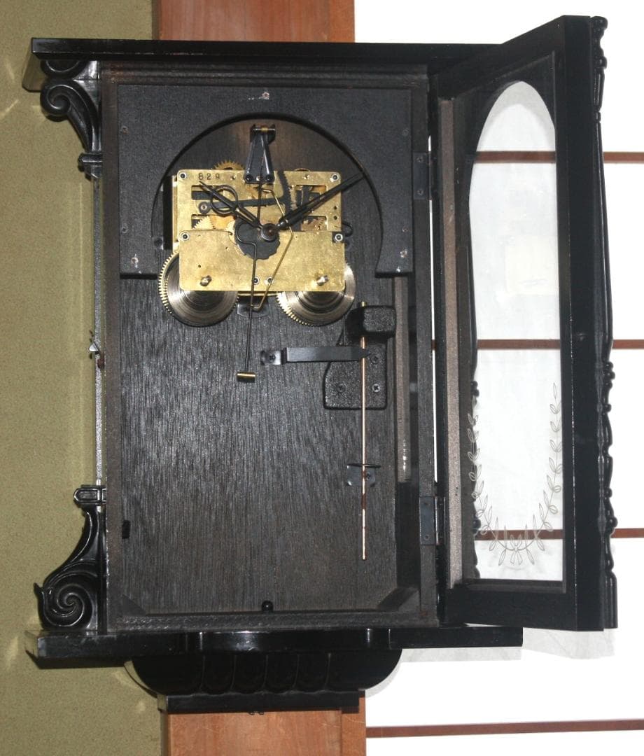 可動品 中型 シチズン 黒塗り 馬飾り 擬宝珠付き 柱時計 掛時計 30日巻き