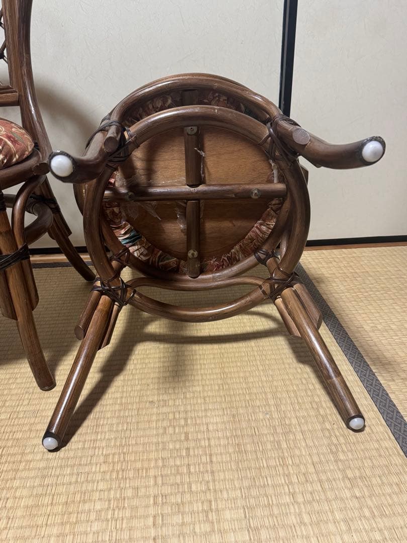 ヴィンテージ　ラタン 籐　丸椅子　チェア　2脚セット